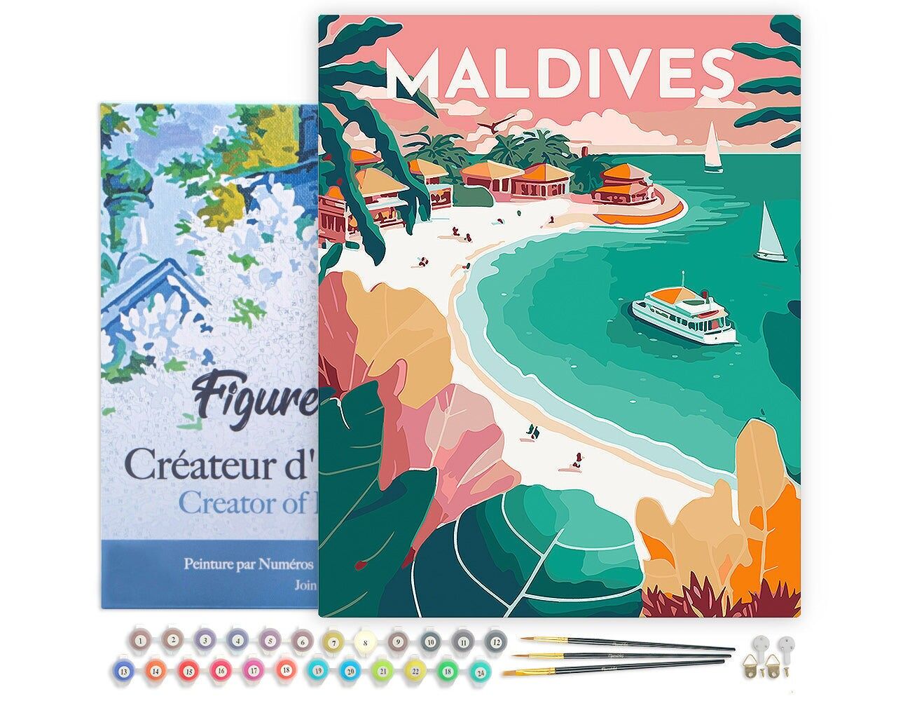 Kit fai da te per dipingere con i numeri - Poster vintage delle Maldive - Tela tesa