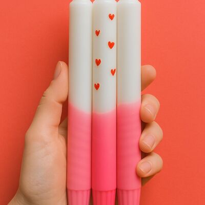 Bougie cœur Dip Dye - Lot de 3 / Barbe à papa