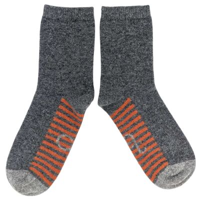 CALCETINES DE TOBILLO - lana de cordero - mujer - suela de rayas - gris - CAJA TALLA 3