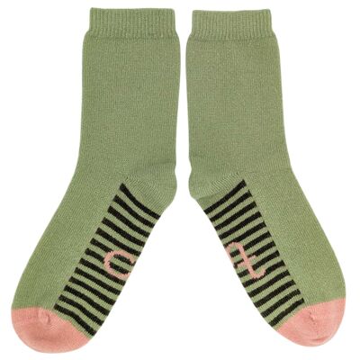 CALCETINES DE TOBILLO - lana de cordero - mujer - suela rayada - menta - CAJA TALLA 3