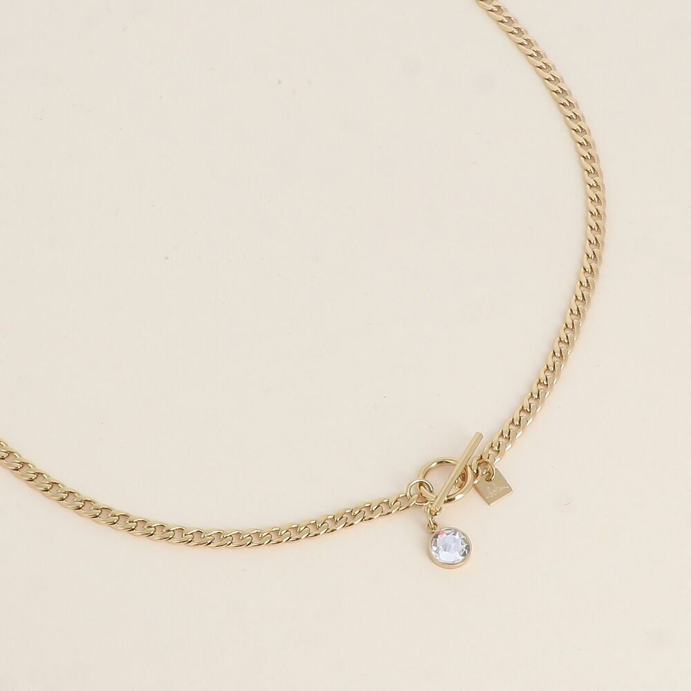 Collana - catena a maglie, chiusura a barilotto e cristallo PP30