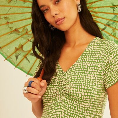 Green & White Short Sleeve Dress