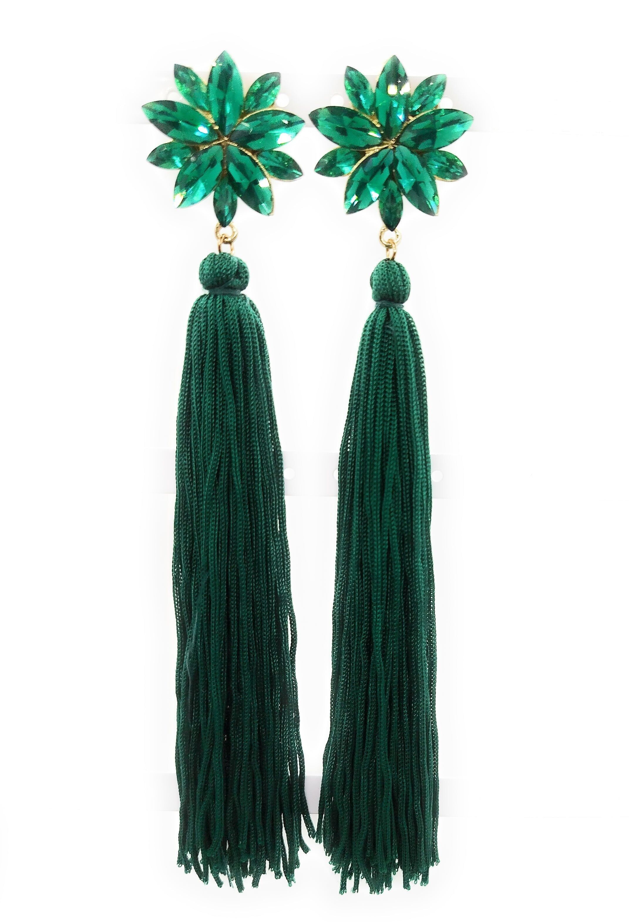 Long Party Earrings Color Crystals · Emerald Green (last unit! ) 