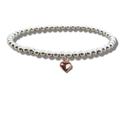 Bracelet de perles en or rose avec mini cœurs gonflés pour filles