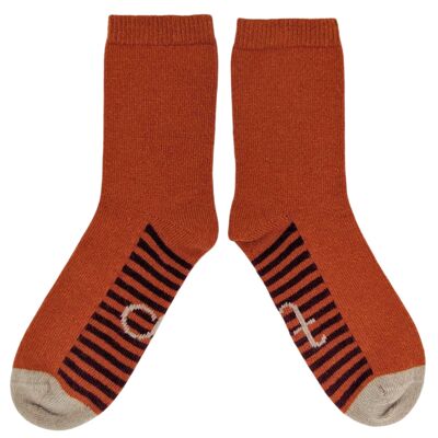 CALCETINES DE TOBILLO - lana de cordero - mujer - suela de rayas - naranja - CAJA TALLA 3