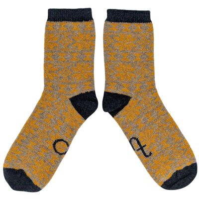 CALCETINES DE TOBILLO - lana de cordero - mujer - Fair Isle - mostaza/azul marino - CAJA TALLA 3