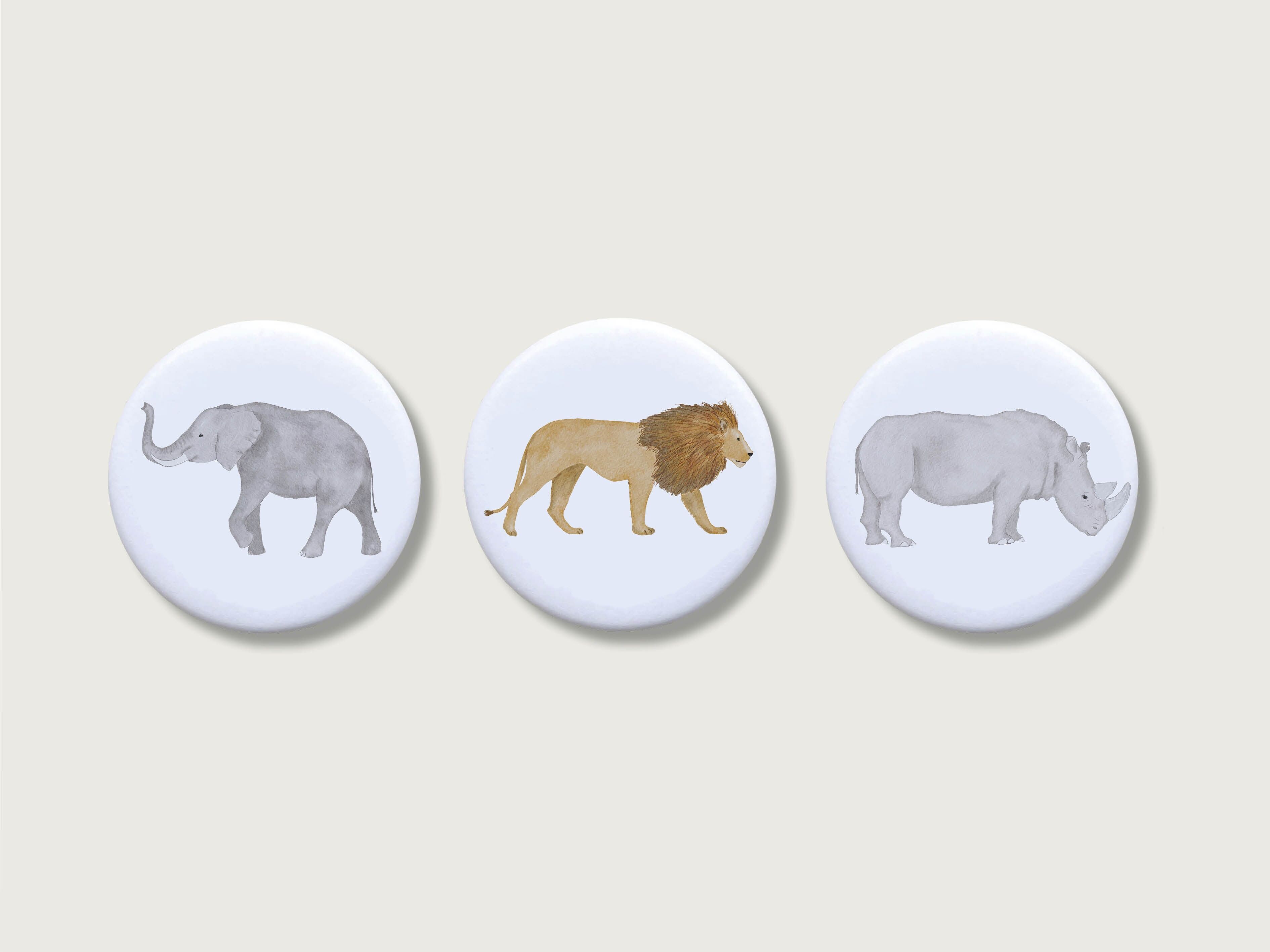 Magnete 3er Set "Afrikatiere" | Magnet für Kinder | Tiere | Safari | Afrika | Button | Löwe | Elefant | Steppe || HERZ & PAPIER