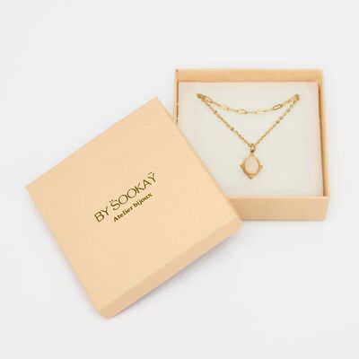 BX001 Blanc, boite et collier double chaines la lune