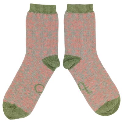 CALCETINES DE TOBILLO - lana de cordero - mujer - fair isle - rosa/menta - CAJA TALLA 3