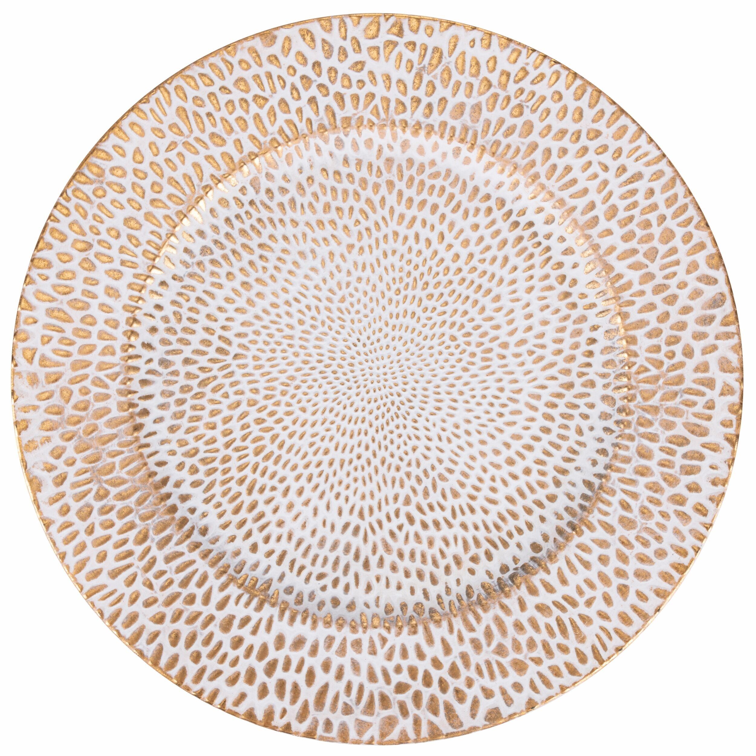 Sottopiatto Ø 33 cm, decoro martellato bianco e oro, Drop