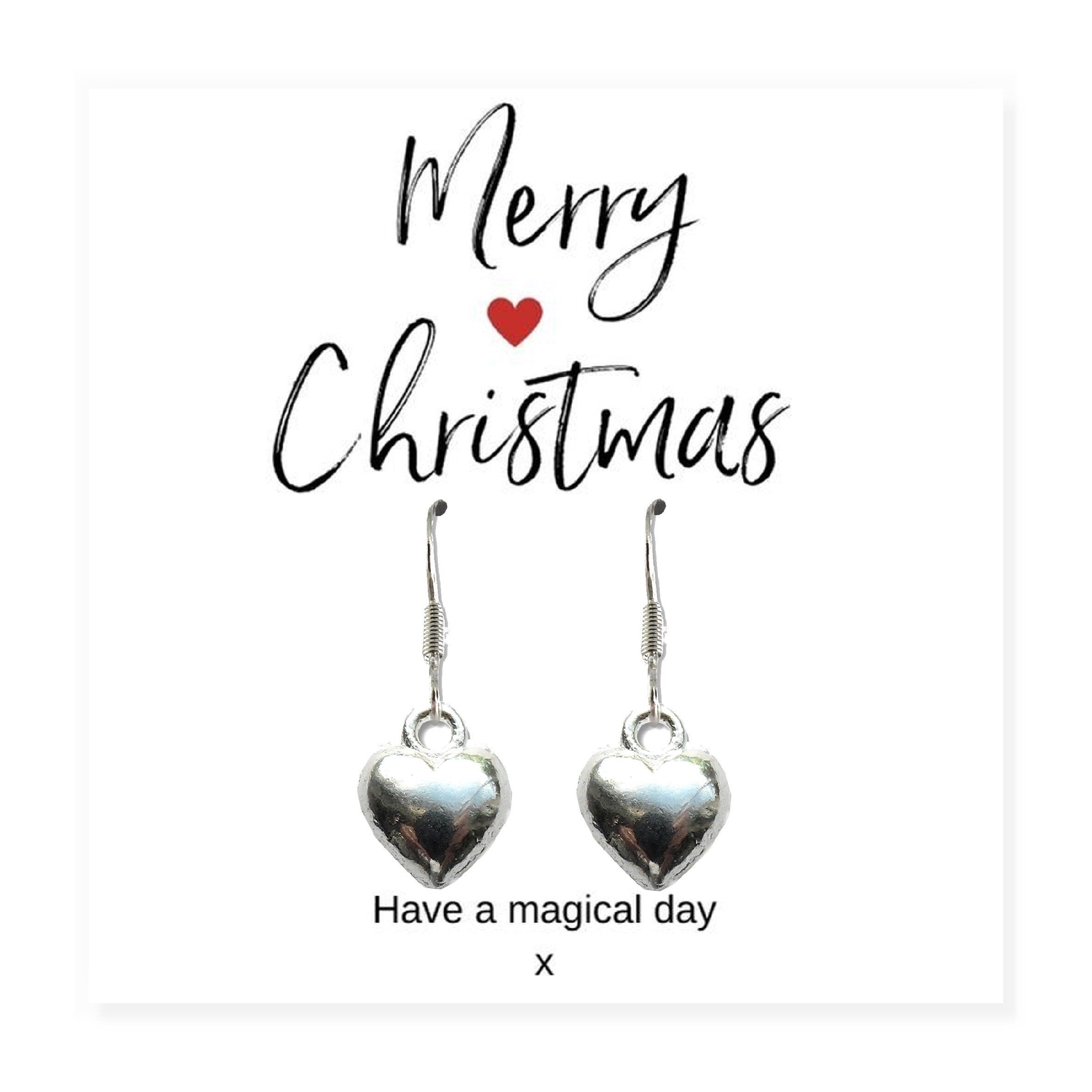 Puff Heart Drop Earrings & Merry Christmas Gift Card