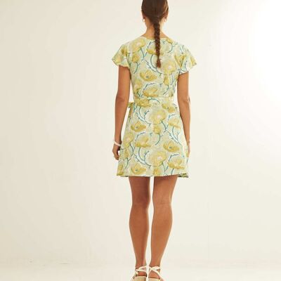 Vestido Escote Cruzado Lime Flowers