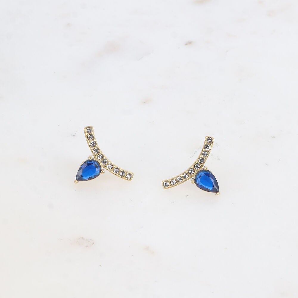 Orecchini a bottone - barra curva con ossidi di zirconio e cristallo tagliato a goccia