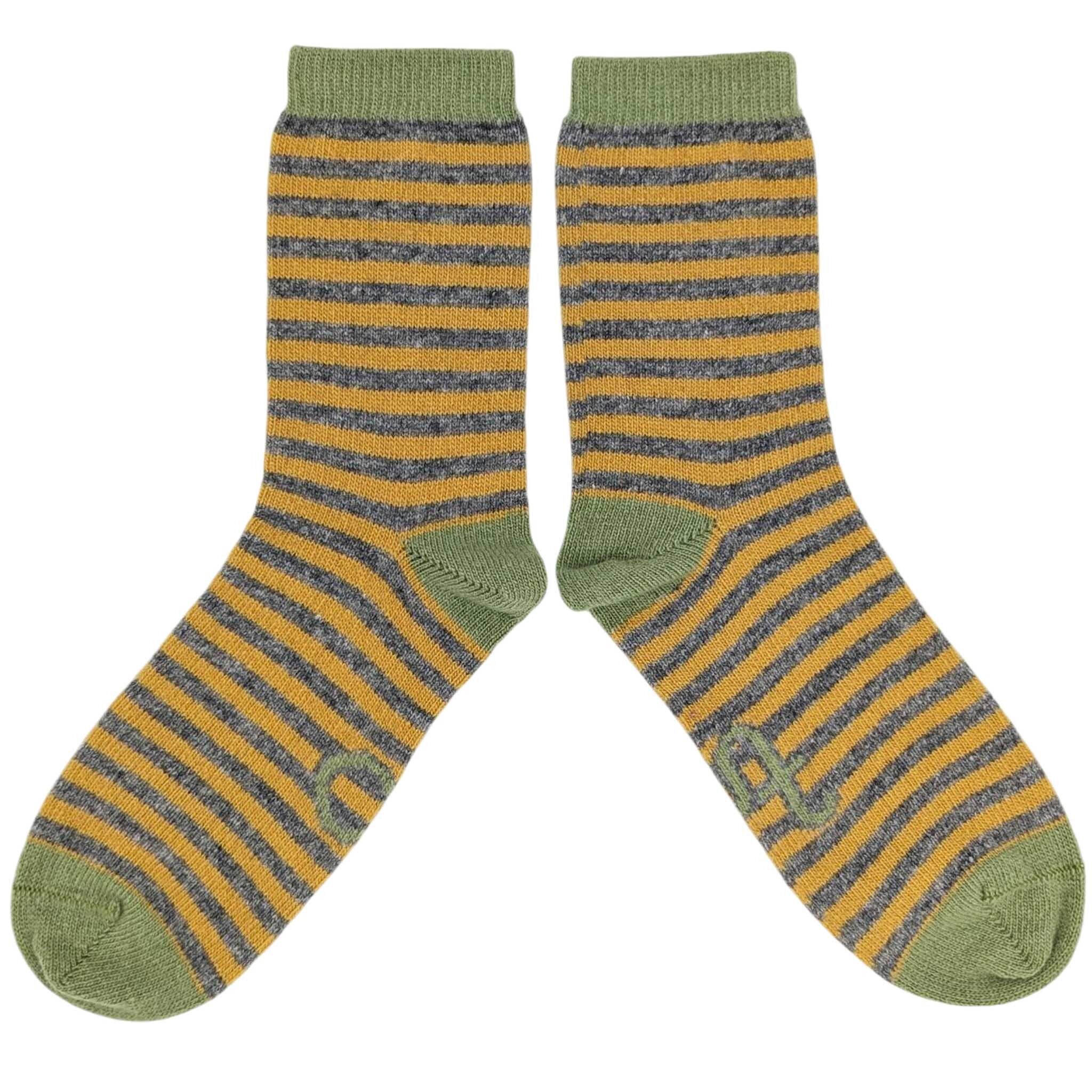 ANKLE SOCKS - lambswool - women's - stripe - mustard/yellow - CASE SIZE 3