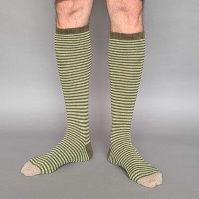 CHAUSSETTES GENOU - laine d'agneau - homme - rayures - vert - TAILLE DE LA BOÎTE 3