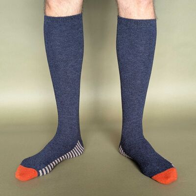 CALZINI AL GINOCCHIO - lana d'agnello - uomo - suola a righe - blu navy - TAGLIA 3