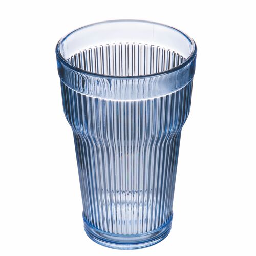 Bicchiere 400 ml in acrilico, superficie lavorata con righe verticali, blu,  Fashion Ocean