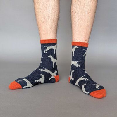 CALZINI ALLA CAVIGLIA - lana d'agnello - uomo - cane - blu navy - TAGLIA 3