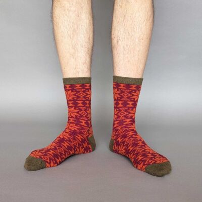 CALCETINES DE TOBILLO - lana de cordero - para hombre - Fair Isle - ciruela/verde oscuro - CAJA TALLA 3