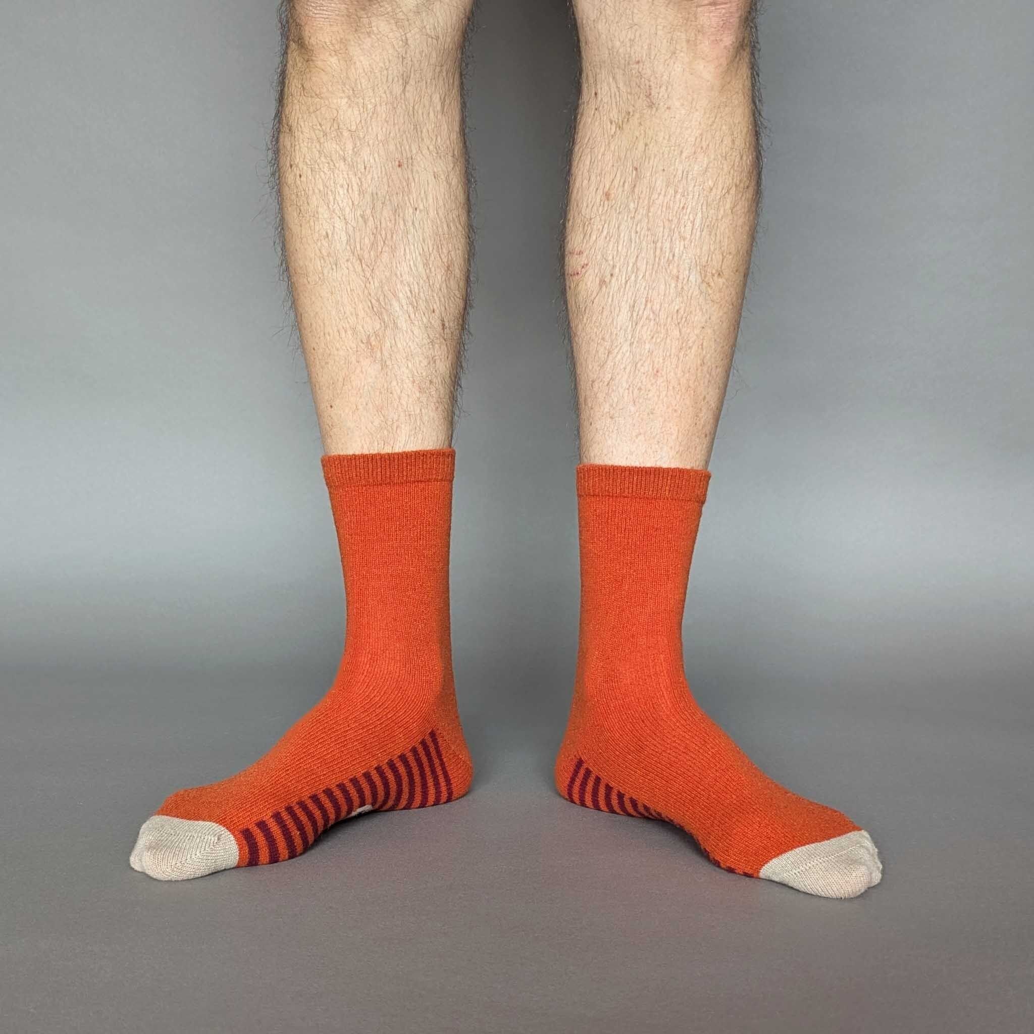 ANKLE SOCKS - lambswool -men's  - striped sole - orange - CASE SIZE 3