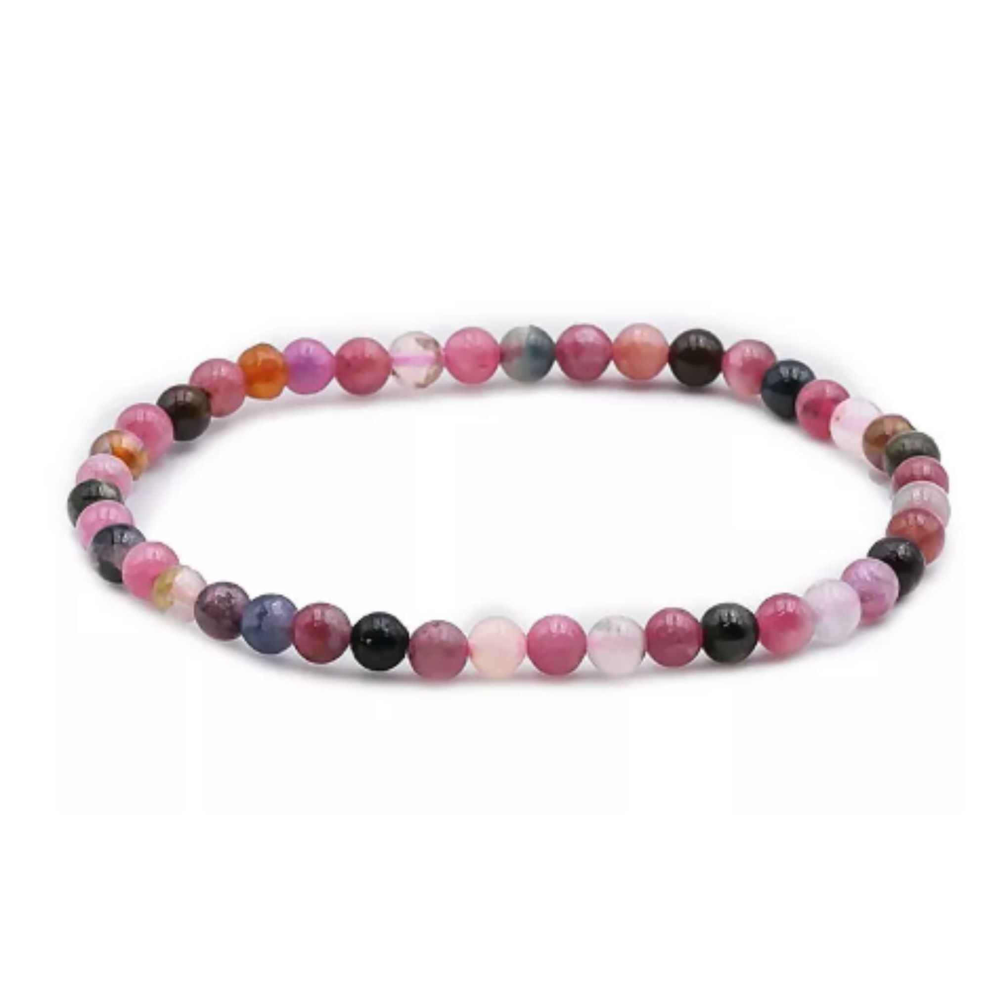 bracciale elastico pietra naturale MULTICOLOR TORMALINA perle rotonde 4mm