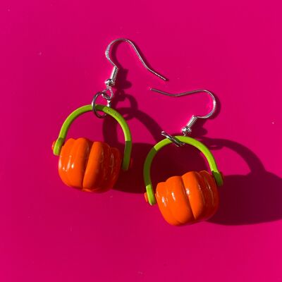 Orecchini secchiello "dolcetto o scherzetto" a forma di zucca