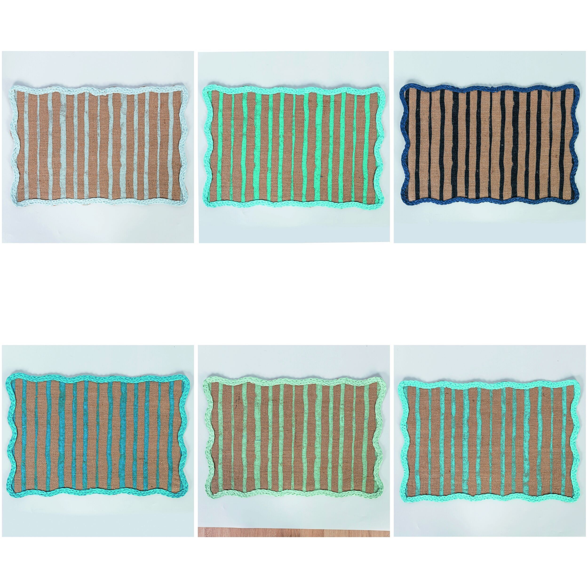 Tovaglietta rettangolare in juta e carta, bordo ondulato 43,5x29 cm, Shades of Ocean