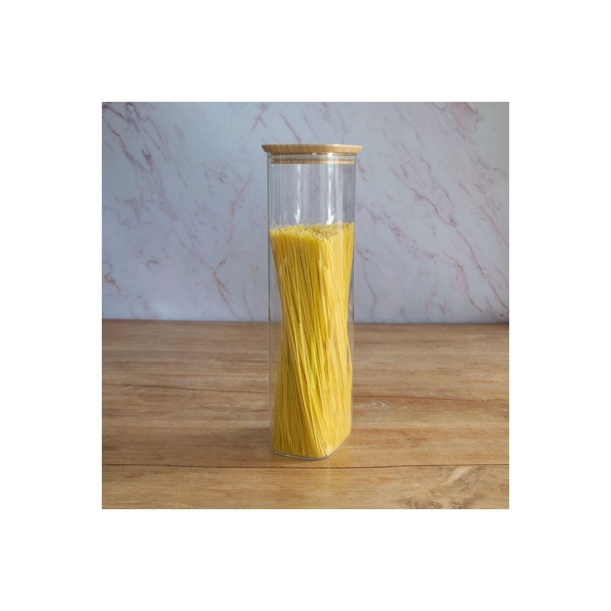 Caja de almacenamiento rectangular de vidrio y bambú - 2.6L