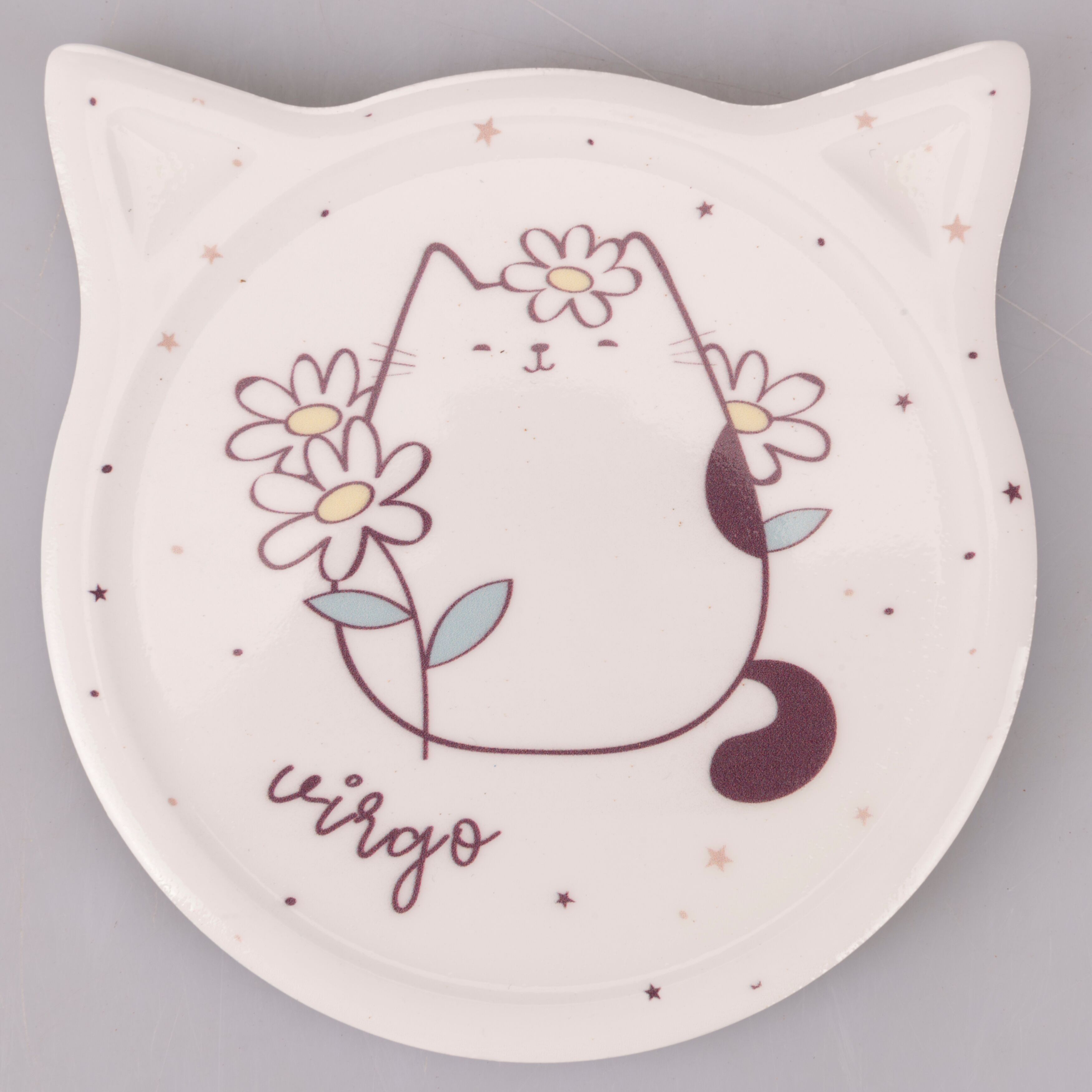 Carreau décoratif 10,5x10,8 cm en grès, base en liège, Oroscocats Virgo