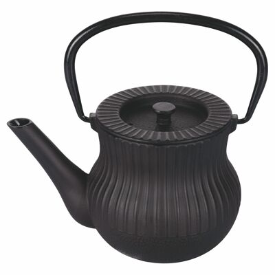 Tetera de hierro fundido de 1 l con asa plegable y filtro de acero inoxidable, color negro