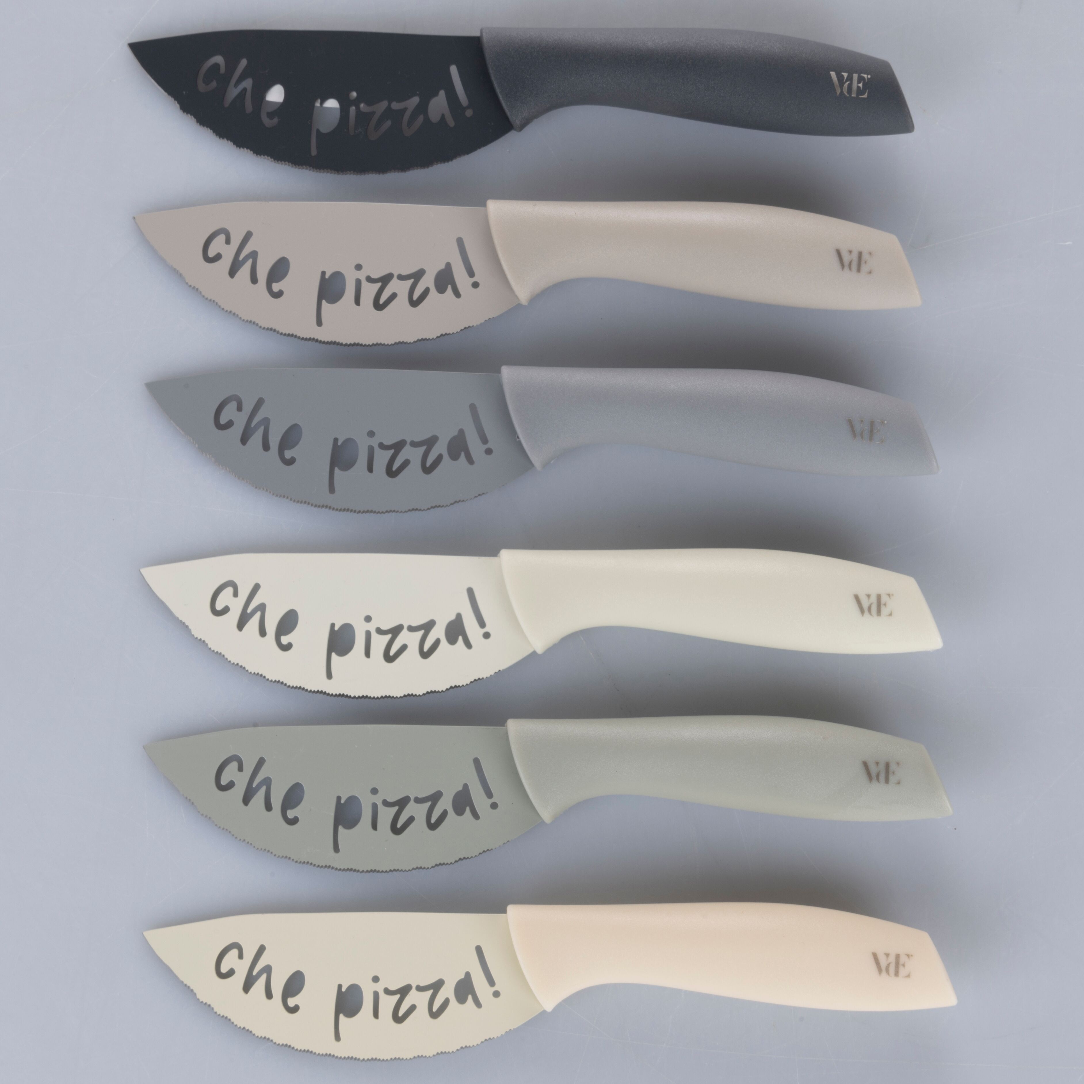 Lot de 6 couteaux à pizza, lame en acier inoxydable, manche en PP, Nuances de pierres