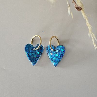 Orecchini a cerchio a forma di cuore in resina blu
