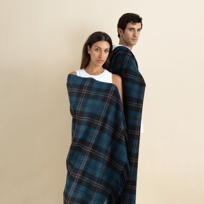 Highland Dreams - Couverture en laine recyclée - Tartan bleu Ramsay