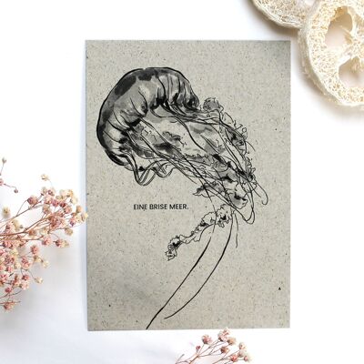 Greeting card made of grass paper, jellyfish