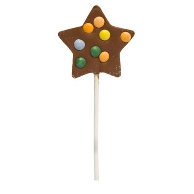 Sucette étoile en chocolat au lait avec des bonbons