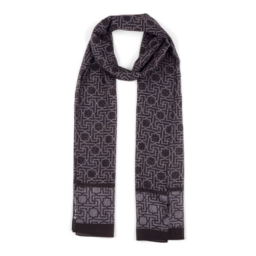 Pañuelo Negro y Gris para el Cuello - Hombre y Mujer - Estampado Geométrico Azulejos Marruecos - 190 x 45 cm