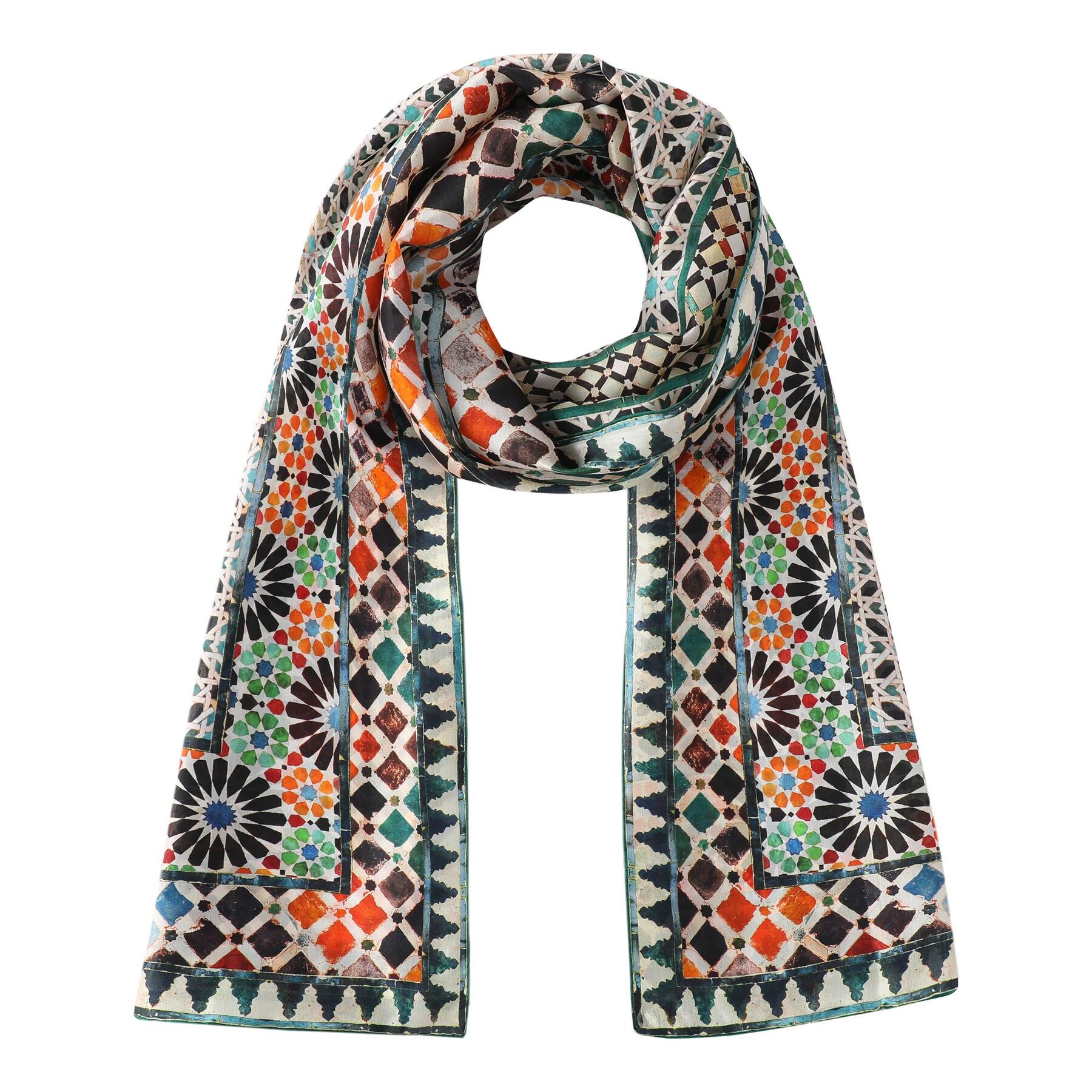 Foulard en soie multicolore pour femme - Inspiration mosaïque Alhambra - (180x65 cm)
