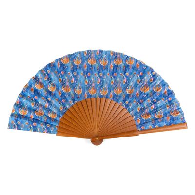 Multicolor Hand Fan - Wood and Natural Silk - (46 cm)