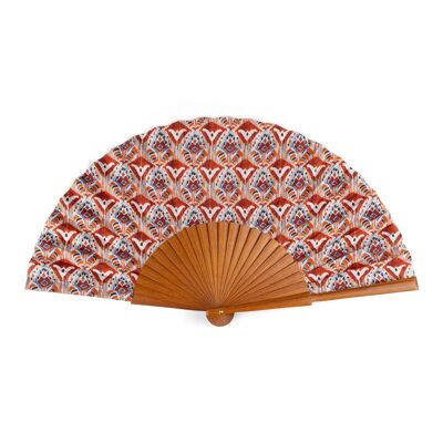 Ventaglio spagnolo con stampa ikat - Legno e seta naturale - (46 cm)