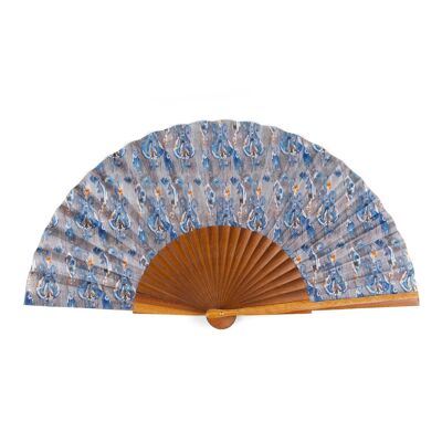 Abanico de Mano Estampado Multicolor - Madera y Seda Natural - (46 cm)
