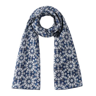 Pashmina en soie à imprimé géométrique inspiré des mosaïques d'Al Andalus