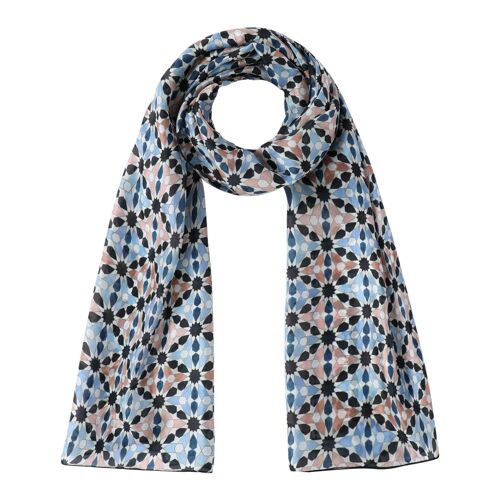 Pañuelo de Seda para Mujer Multicolor Inspiración Mosaicos Marruecos - (180x65 cm)