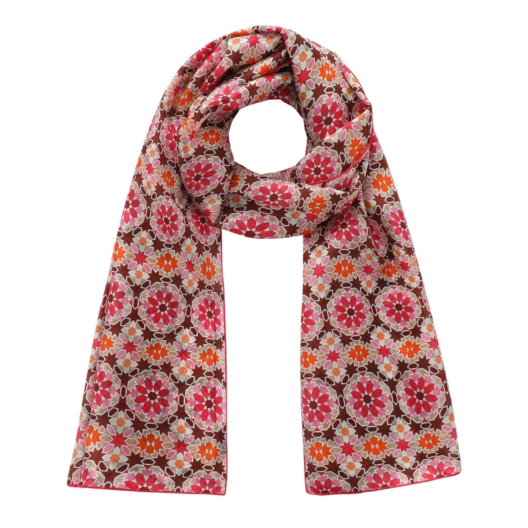 Rosa Seidenschal, inspiriert von marokkanischen Fliesen – (180 x 65 cm)