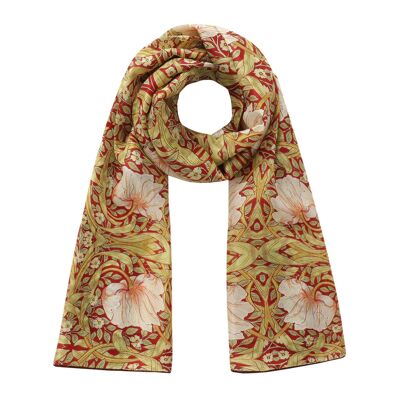 Garnet Silk Scarf with William Morris Floral Print - (180x65 cm)