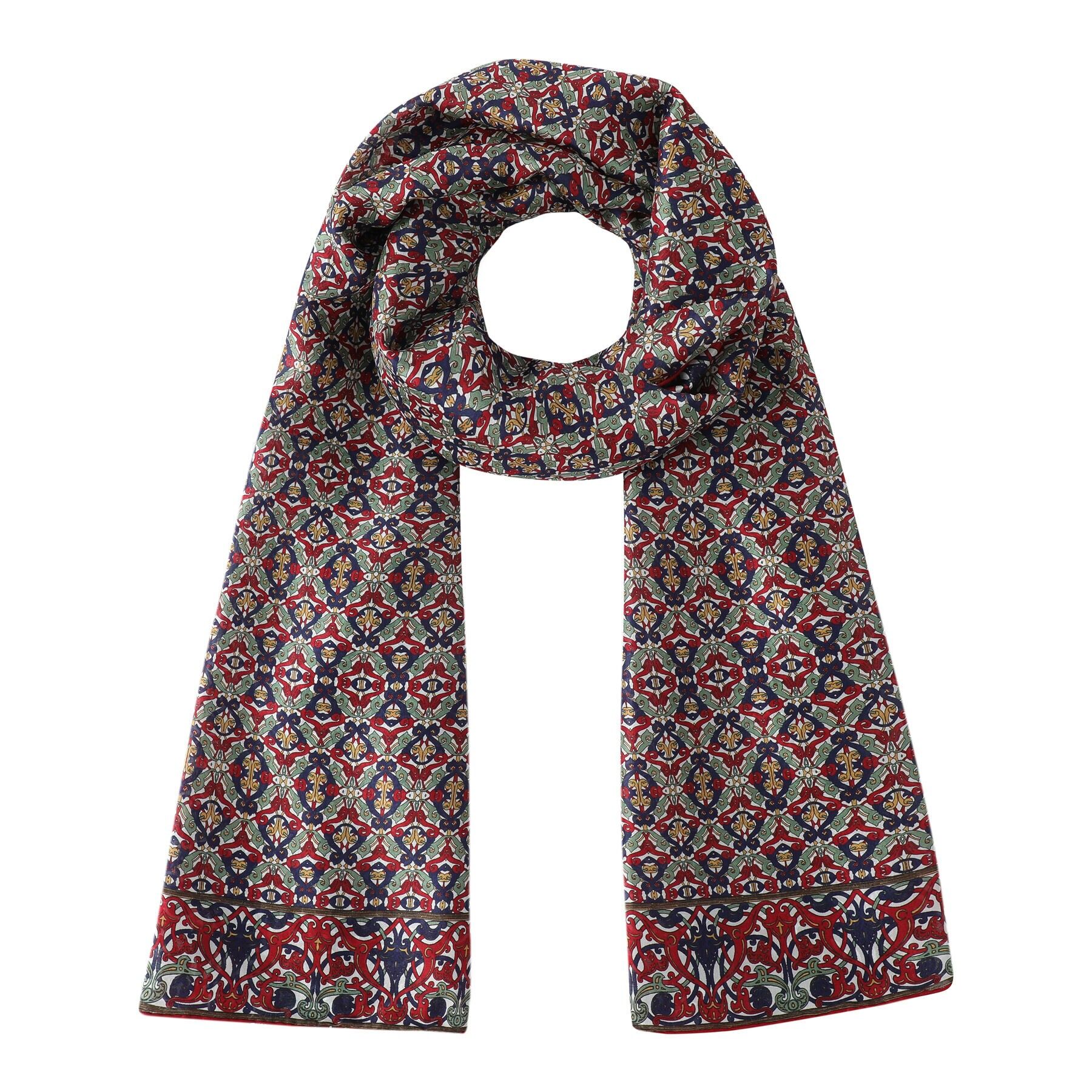Burgunderfarbener Seidenhalsschal, inspiriert von der Mudéjar-Kunst – (180 x 65 cm)