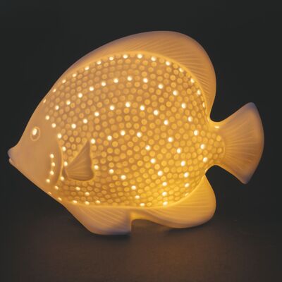 Poisson décoratif LED en porcelaine transparente 20x8x14,5 cm, Océan
