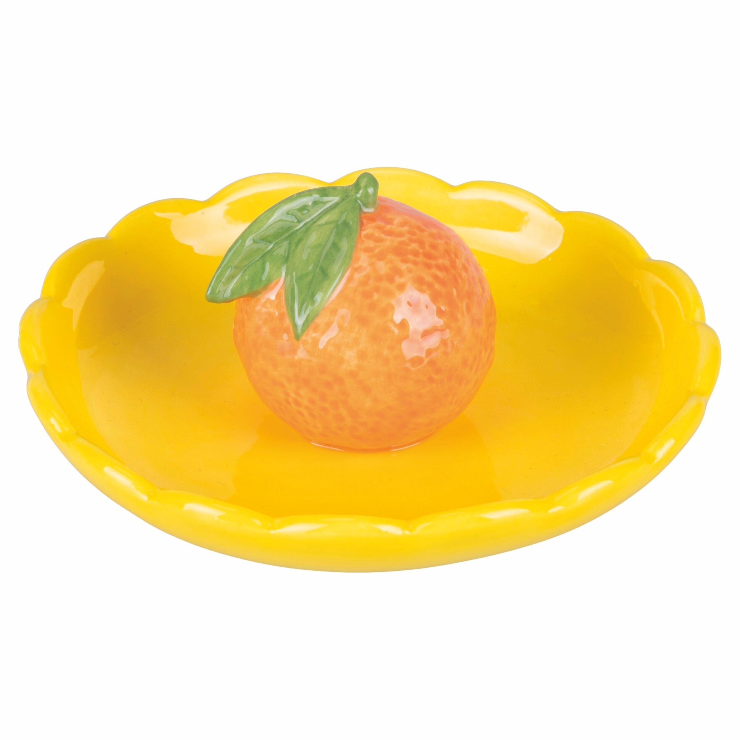 Piattino decorativo tondo 11,2 cm in ceramica, design mandarino , Fruit Life