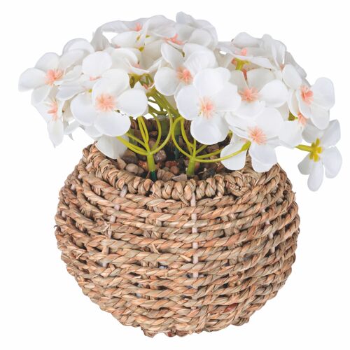 Piantina artificiale Primula, vaso in fibra naturale, Ø14x20 cm