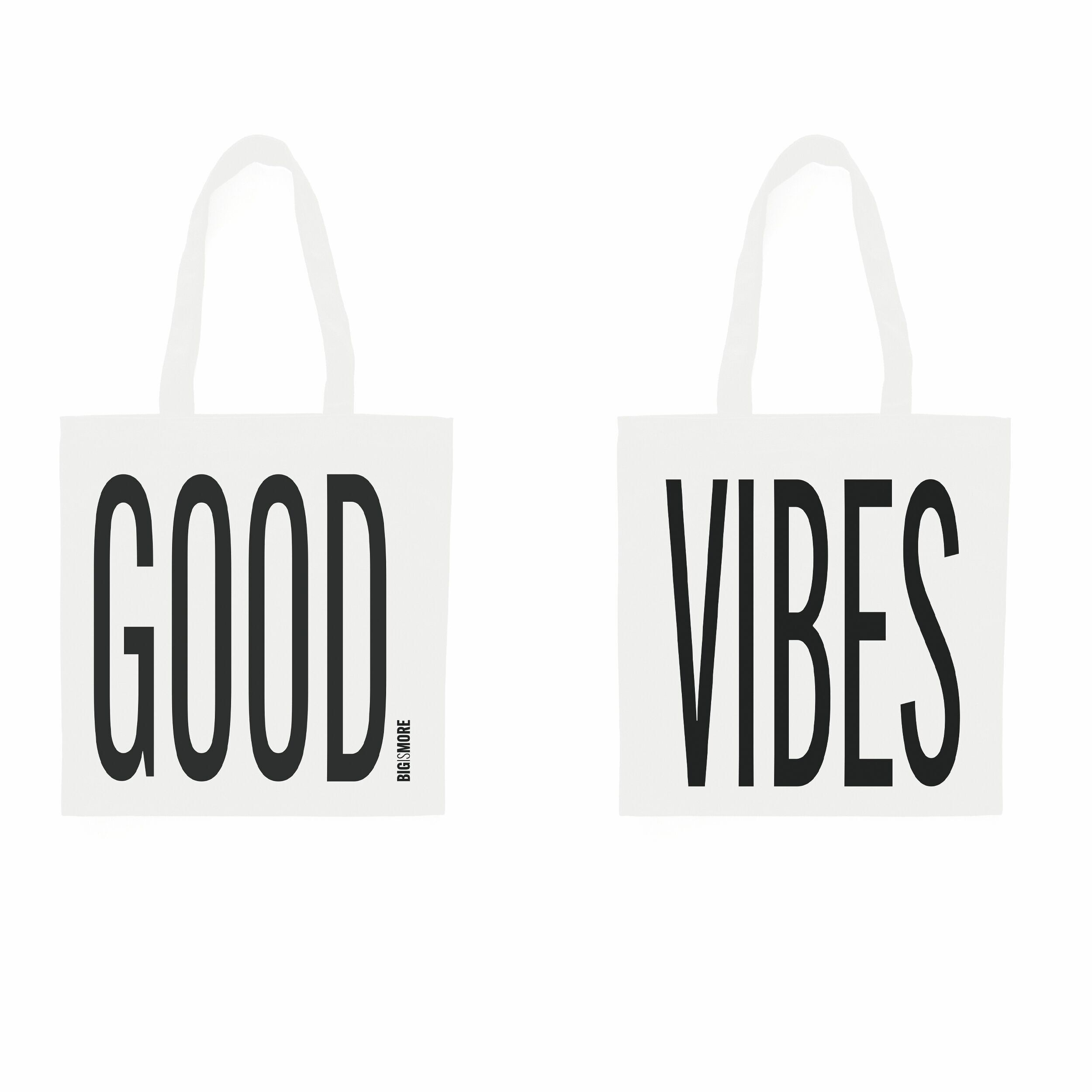 Shopping bag Good Vibes, in cotone, 40x42,5 cm, avorio, Bigismore