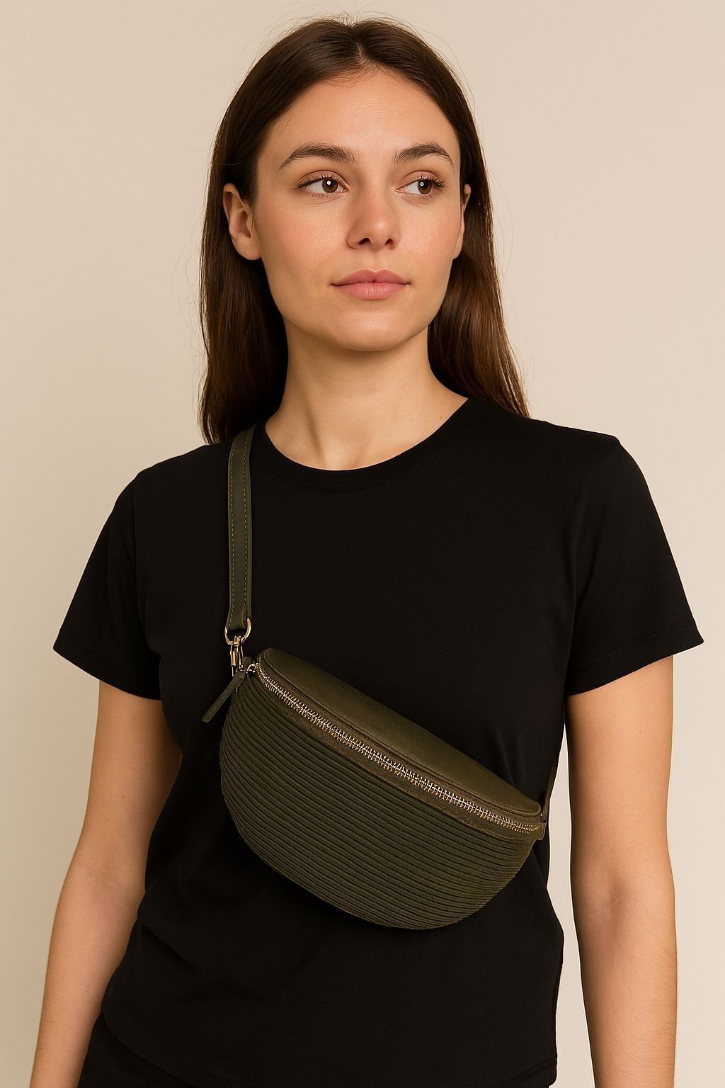 Bi-Material Black Leather Fanny Pack – Made in Italy